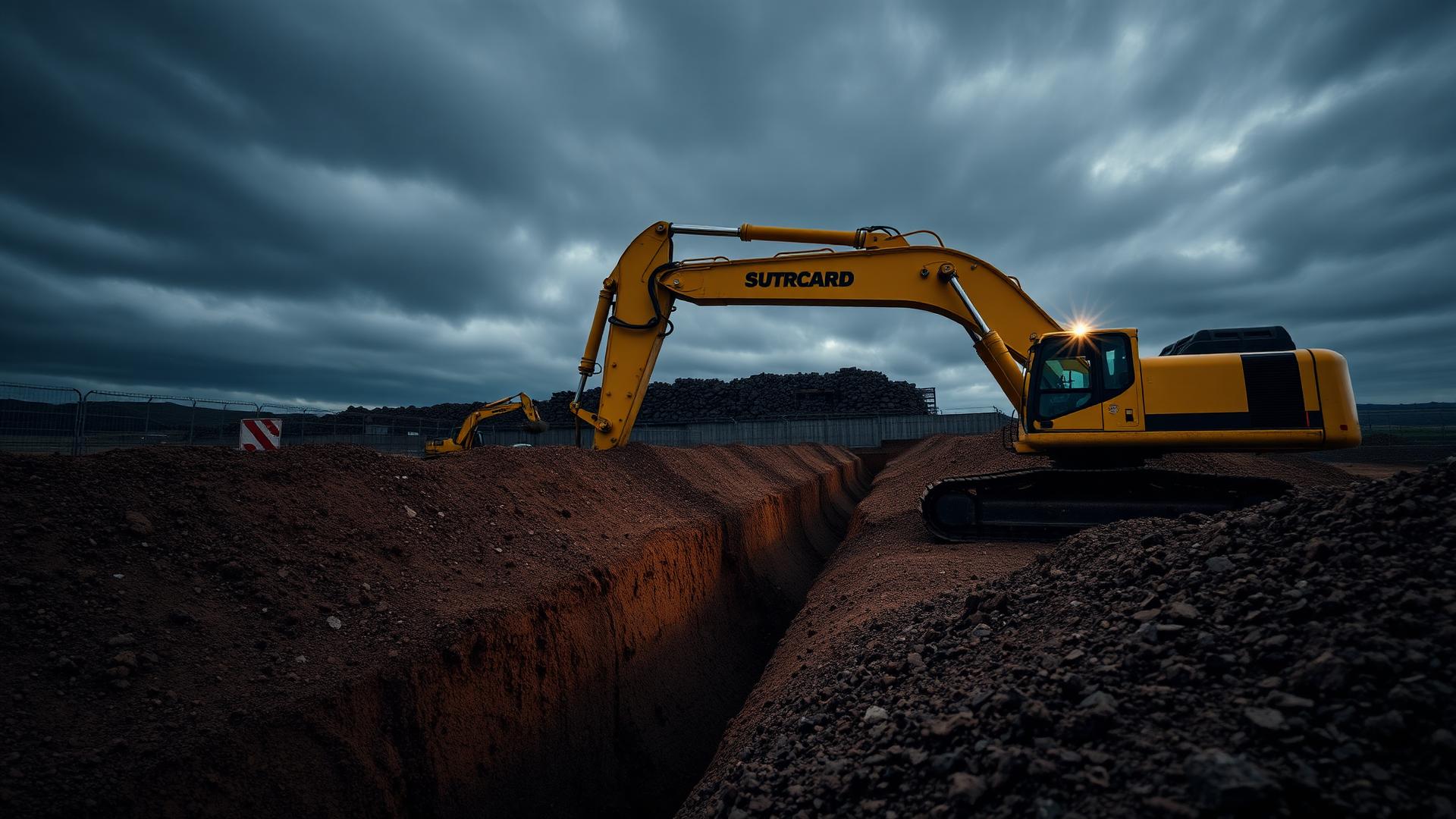 Graafmachine graaft een sleuf op een infraproject